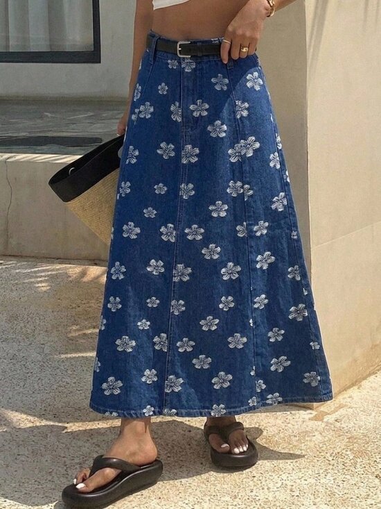 Dresses & Skirts - Blue Casual Women's A-Line Denim Skirt